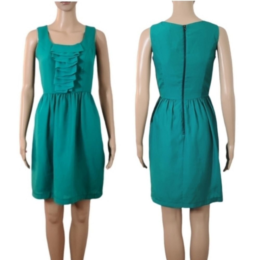 𝅺chic BY JACOB Green Sleeveless Fit-&-Flare Ruffle  Dress Size XS